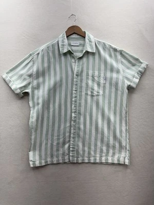 Camisa de manga corta de algodón a rayas blancas verdes medianas TOPMAN para hombre Foto 1 de 4