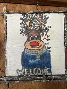 Handmade Christmas Picture Rudolph New Painting Sticks - Picture 1 of 1