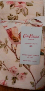 Cath Kidston British Birds Pastel 100% Cotton Hand Towels Set of 2 NEW - Picture 1 of 4