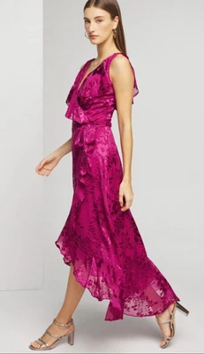 White House Black Market WHBM $250 Pink Burnout Wrap Sleeveless Midi Dress Sz 8 - Image 1 of 4