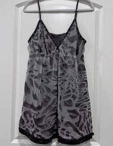 Abito Nicole Miller donna 14 babydoll stampa leopardata scollo a V perline grigio - Foto 1 di 12