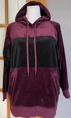 Adidas Velour Hoodie Pullover Jacket Womens Sz L Purple Black  Athleisure Sports - Image 1 of 4