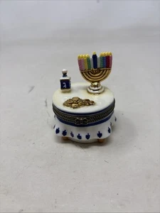 Porcelain Trinket Box Hanukkah Table with Gift Jacob Rosenthal Judaica - Picture 1 of 5