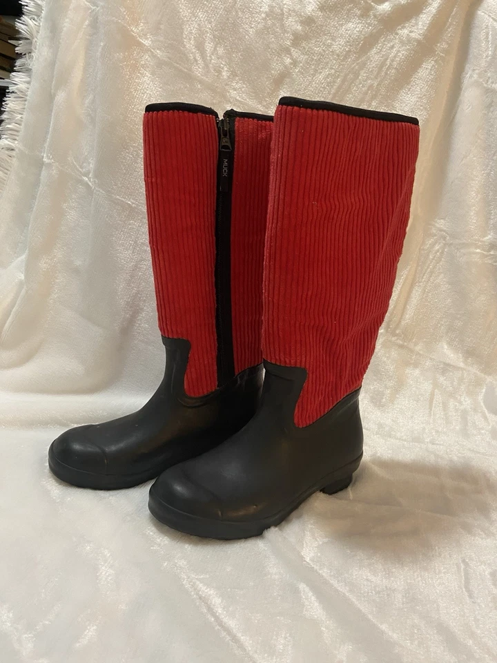 The Original Muck Boot Rain Garden Navidad Rojo Pana Goma Mujer 6/6.5 Foto 1 de 4