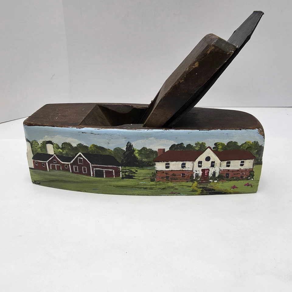 Antiguo J.D. Avión de mano largo de madera con J.W. Carnicero hoja de acero fundido granja pintada Foto 1 de 4