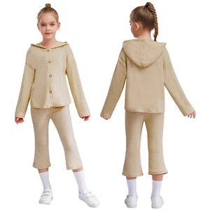 Kids Girls Tracksuit Button Sweatsuit Jogger Jacket And Pants Athletic Spring - Picture 1 of 48