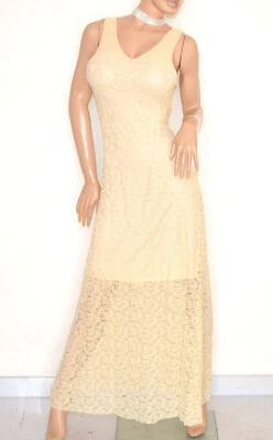 ROBE LONGUE femme BEIGE dentelle brodée + FOULARD étole emmanchure élégant E120 - Photo 1/2