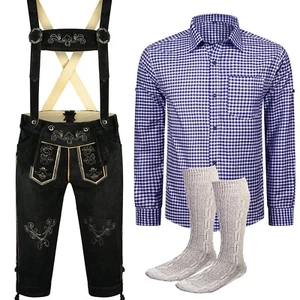 Conjunto de traje de hombre pantalones de cuero tradicionales tallas 46 a 62 azul camisa con calcetines - Imagen 1 de 10