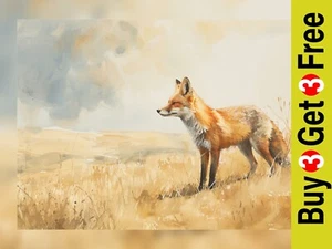 Elegant Fox Watercolor Art Print 5"x7" / 6"x8"- Rustic Wildlife Home Decor - Picture 1 of 5