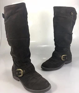 Kelly & Katie 8.5 Brown Suede Knee-High Riding Boots Brass Buckle - Picture 1 of 9