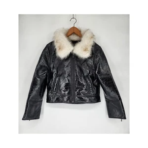 Chaqueta de aviador Unreal Fur Wet Look en negro - Imagen 1 de 10