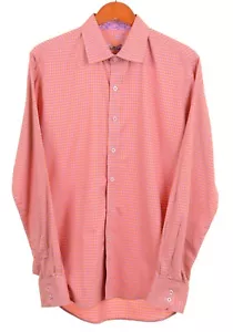 Robert Graham Orange Blue Woven Check Button Up Casual Shirt L tailored Fit - Picture 1 of 11