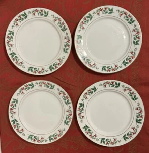 Juego de 4 platos de ensalada de almuerzo Gibson Everyday China CHRISTMAS CHARM Holly Berry 8" - Imagen 1 de 5