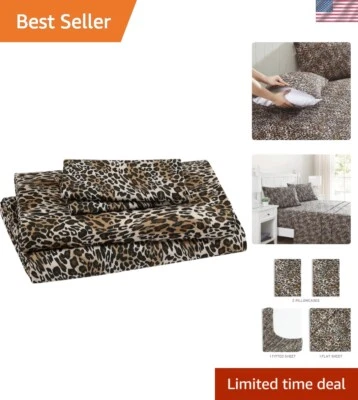 Juego de sábanas King de microfibra resistente a la decoloración con bolsillos profundos - Zara Leopardo Foto 1 de 4