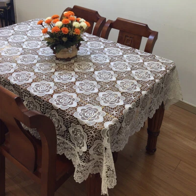 Lace Floral Tablecloth Embroidery Hollow Out Table Cover Kitchen Dinning Party - Image 1 of 4