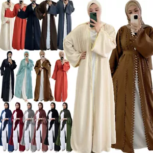 Abaya Muslim Cardigan Long Dress Women Open Front Robe Ramadan Kaftan Dress Eid - Picture 1 of 134