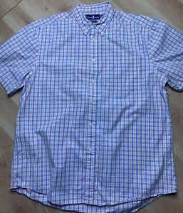 T. Harris London Mens Orange Blue Plaid Short Sleeve Button Up XL Gentlemens Fit - Picture 1 of 8