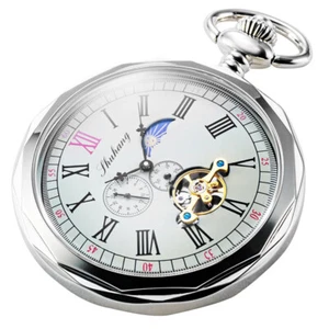 Antique Round Dial Pocket Watch Unisex Mechanical Hand-winding Stainless Steel - Picture 1 of 14