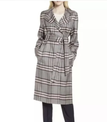 NWOT Lewit Bold Plaid Belted Two Pockets Back Slit Trench Coat Size 1X Mint - Image 1 of 4