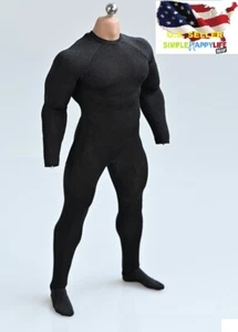 1/6 Black tight stretch bodysuit leotard for 12" Muscular body Phicen M35 ❶USA❶ - Picture 1 of 4