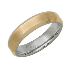 10K WHITE & YELLOW GOLD WEDDING RING, TWO TONE GOLD WEDDING BAND, BEVELED EDGE  - Picture 1 of 1