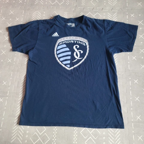 Adidas Men's Sporting Kansas City Shirt Size Large Blue Solid Short Sleeve Cover