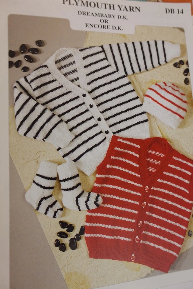 Plymouth Knitting Pattern DB14 Baby Cardigan Waistcoat Hat Socks DK  (20-30") - Image 1 of 1