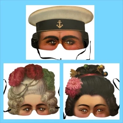 VTG Set/3 Masquerade Victorian Paper Masks Stockholms Leksaks Museum England - Image 1 of 4