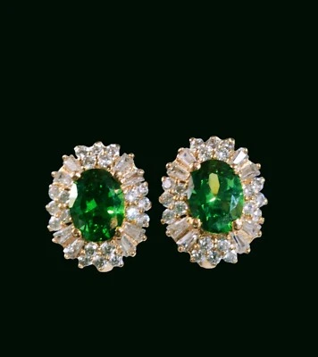 1,50 Ct Oval Simulierte Smaragd- Und Diamant-Steckerohrringe 14k Gelbvergoldet - Bild 1 von 4
