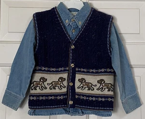 B.T. KIDS Boys Size 4 Denim Shirt and Sweater Vest with Puppies / Dogs Design - Picture 1 of 9
