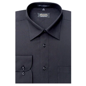 Mens Dress Shirt Plain Black Modern Fit Wrinkle-Free Cotton Blend Amanti - Picture 1 of 1