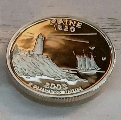 2003 - S Cameo PROOF 90% SILVER "Maine" State Washington Quarter - Free Shipping - Image 1 of 4