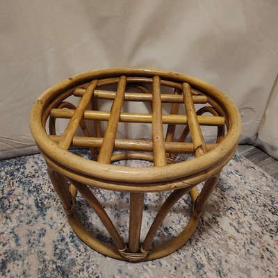 Vintage MCM Bamboo Bentwood Rattan Round Footstool Ottoman Plant Stand - Image 1 of 4