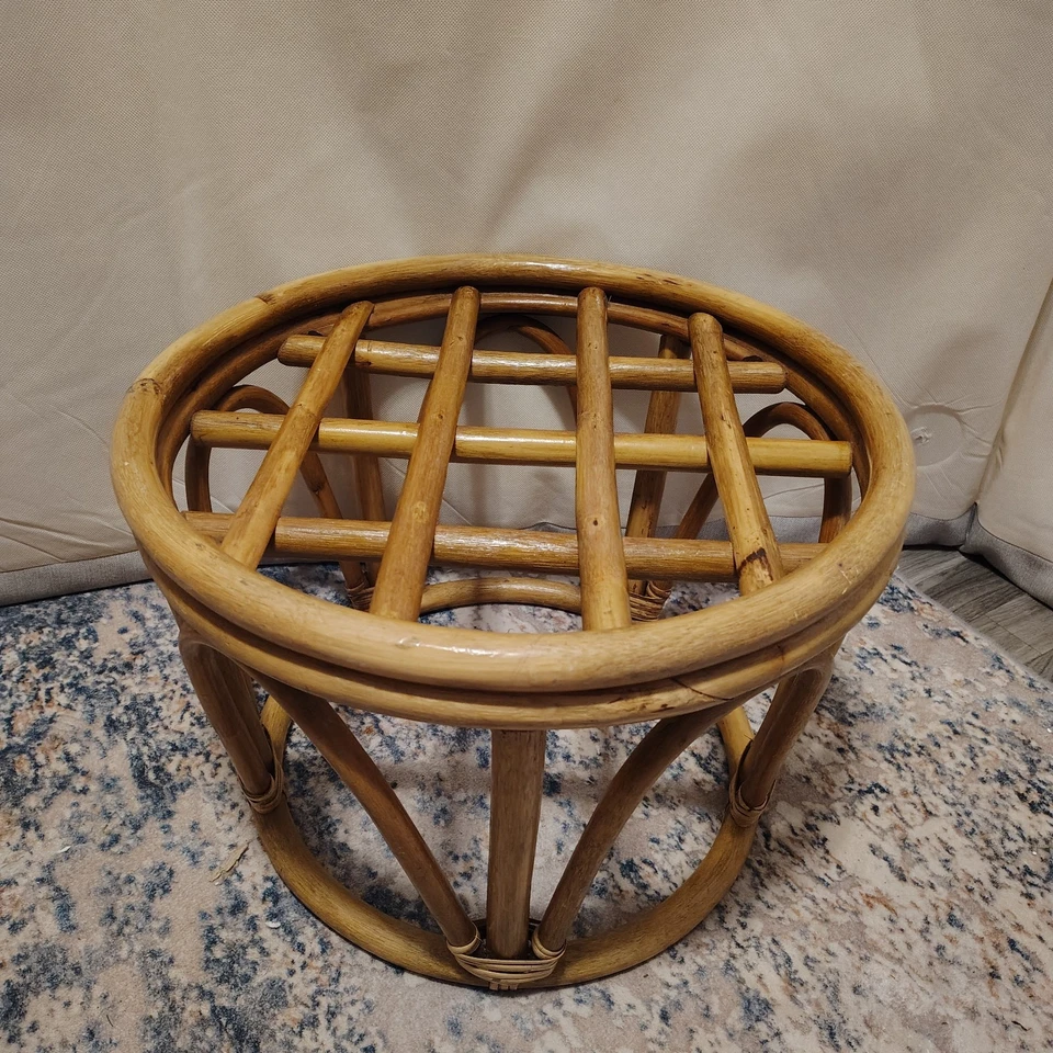 Vintage MCM Bamboo Bentwood Rattan Round Footstool Ottoman Plant Stand - Image 1 of 4