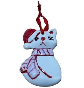 Cat ceramic miniature ornaments Xmas figurine tree home decor vintage 3.5” Flat - Picture 1 of 4