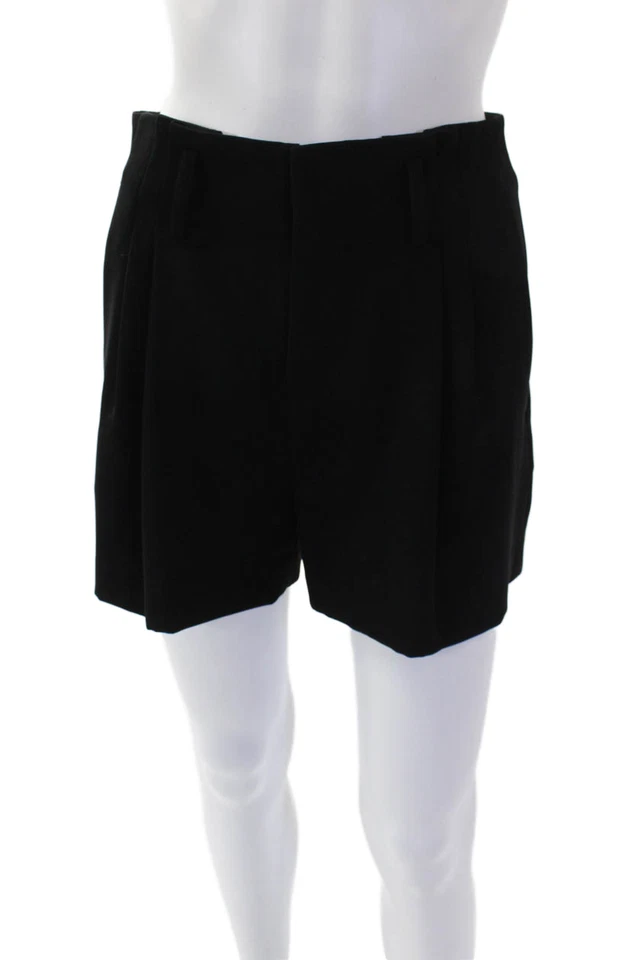 Mini shorts social Vince feminino texturizado forrado com zíper plissado preto tamanho 0 - Imagem 1 de 4