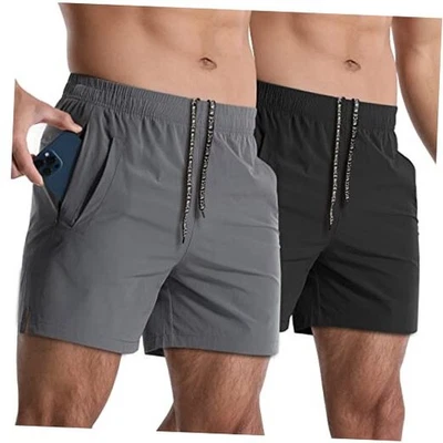 Paquete de 2 pantalones cortos deportivos para hombre de 5 pulgadas de secado rápido gimnasio entrenamiento medio gris oscuro + negro Foto 1 de 4