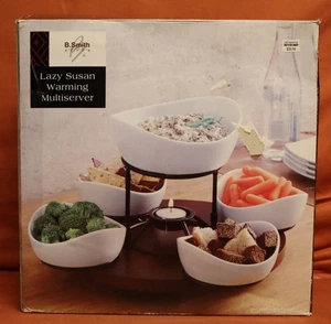 B. SMITH, Lazy Susan- Warmer/MULTISERVER - PORCELAIN BOWLS & Metalic BASE. 195d - Picture 1 of 8