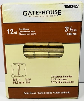 Bisagras de puerta de latón satinado 12pk 3,5 pulgadas redondeadas interiores puerta puerta casa + tornillos Foto 1 de 3