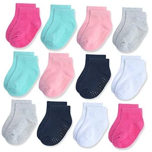12 Pair Baby Toddler Socks Non-Slip Grip Cotton 12-24 Months Assorted Girl - Picture 1 of 7
