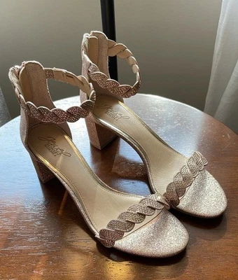 Badgley Mishka Jewel Finna Rose Gold Ankle Strap Heels size 8.5 - Image 1 of 4