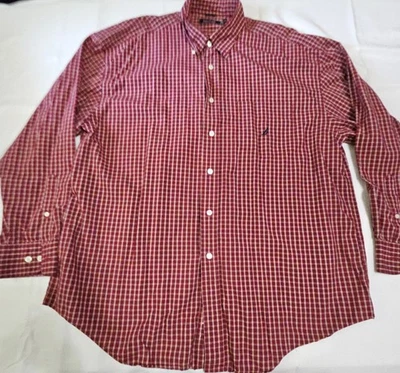 Vtg Nautica Mens Button Down Red White Window Pane Plaid Dress Shirt Mens XXL - Image 1 of 4