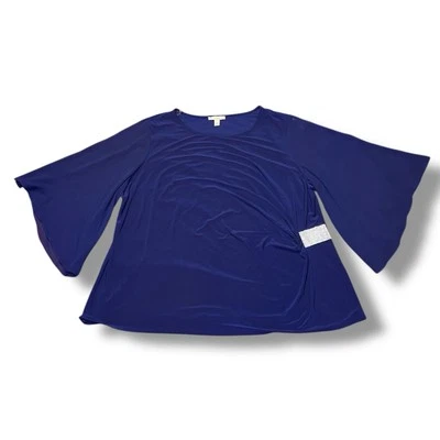 Dressbarn 1962 Blue Gathered Side Rhinestone Flutter Sleeve Blouse Women’s 3X - Image 1 of 4