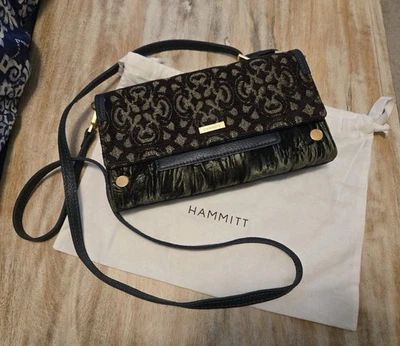 Bolso de Mano Bandolera HAMMITT Antiguo Atelier Azul Marino Verde Aplastar Tapiz Terciopelo Foto 1 de 4