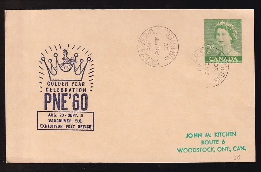 Canada 1960 used QEII 2¢ PNE Vancouver Event Card, sc#UX92 Type 1 - Image 1 of 1