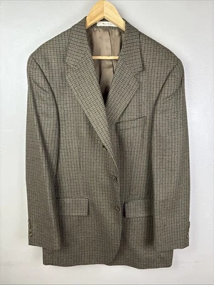 Vintage Chaps Ralph Lauren Mens 42R Tan Houndstooth Silk Wool Blazer Jacket - Image 1 of 4
