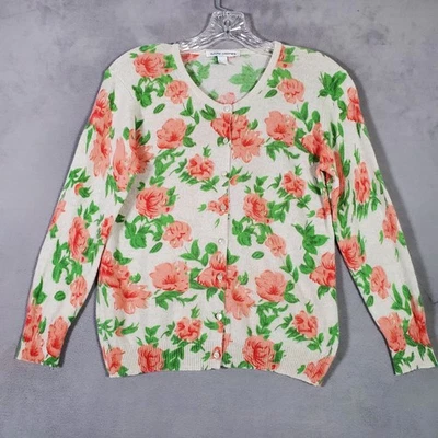 Autumn Cashmere Cardigan Womens M Ivory Pink Floral Sweater Cottagecore Coquette - Image 1 of 4