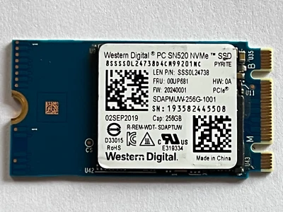 WD PC SN520 NVMe SDAPMUW-256G-1101 256GB SSD M.2 2242 PCIe3 x 2 For Lenovo T480 - Image 1 of 4