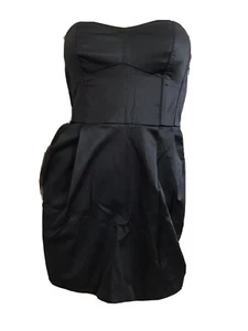 VINTAGE H&M RARE BLACK SATIN BANDEAU PARTY FORMAL LBD DRESS XS UK 8 EU 34 BNWOT - Picture 1 of 9