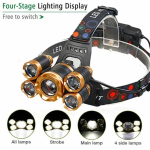 Super-bright rechargeable 5X LED Headlamp Headlight Flashlight Head Torch Lamp - Picture 1 of 8